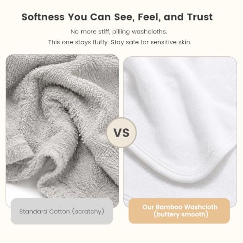 MUKIN Baby Washcloths，Reusable Face Towels, Gentle for Sensitive Skin & Newborns – Highly Absorbent Wash Cloths for Bath, Burping, Makeup Removal，6 Pack – 10"x10"