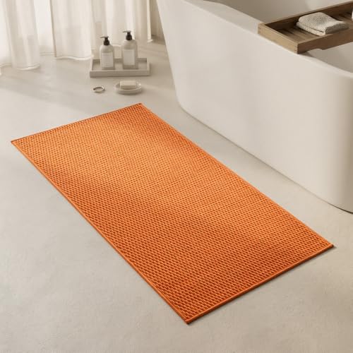 Triohero Bathroom Rugs Non Slip Washable, Super Absorbent Thin Bath Mat Quick Dry Low Pile Bathroom Rug, Orange 24"x47" - color: Orange, size: 24"x47"