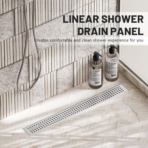 Tile Insert Linear Shower Drain,24 inch with Brick Pattern Grate | Brushed Nickel,Stainless Steel,Easy to clean,Fast Drainage to Avoid Standing Water,Fast Drainage,Prevents Sewer Backflow - color: Brushed Nickel, size: 24 Inch