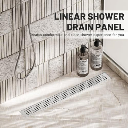 Tile Insert Linear Shower Drain,24 inch with Brick Pattern Grate | Brushed Nickel,Stainless Steel,Easy to clean,Fast Drainage to Avoid Standing Water,Fast Drainage,Prevents Sewer Backflow - color: Brushed Nickel, size: 24 Inch