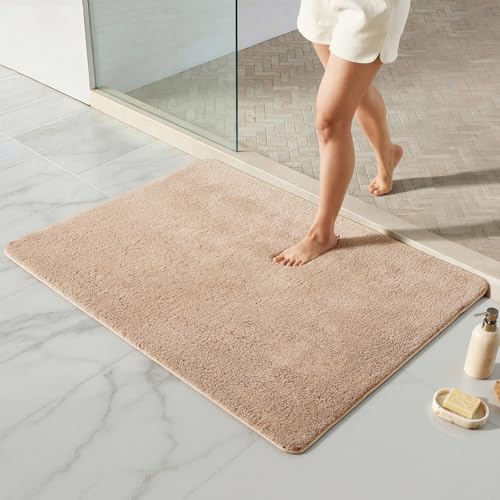 TYUU Large Bathroom Rugs, Ultra Soft Super Absorbent Bath Rugs Non Slip Washable Quick Dry Bath Mat with Rubber Backing for Bathroom Floor, Shower, or Sink, Beige 3' x 4' - color: Beige, size: 3' x 4'