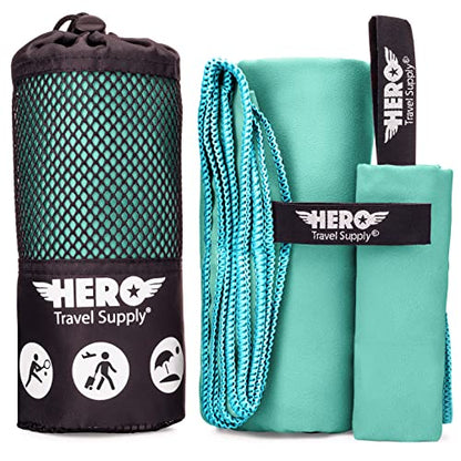 Hero Microfiber Towel, Camping, Beach, Gym, Includes Bonus Washcloth (Aquamarine, 24" x 48") - color: Aquamarine, size: 24" x 48"