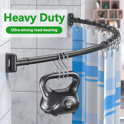 Curved Shower Curtain Rod, Adjustable 45-72 Inches Curved Shower Rod, Rustproof Shower Curtain Rod, Never Fall Telescoping Design for Bathroom, Black, Need to Drill - color: Black