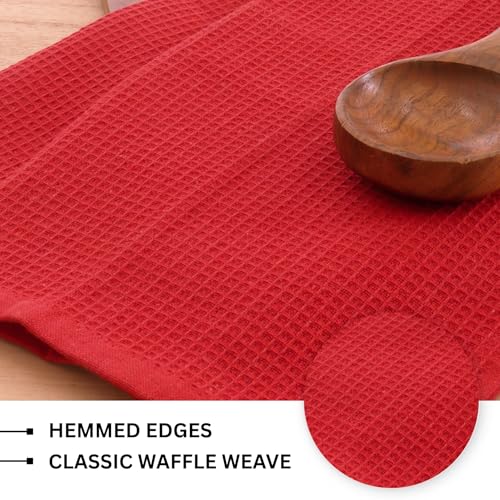 Waffle Weave Kitchen Towel, 100% Cotton - 15x25 Inches with Hanging Loop, Ultra Soft Absorbent Quick Drying Dish Cloth, Tea and Hand Towels, 4 Pack - Spring Easter Summer - Red - color: Red, size: 15 x 25 - 4 Pack