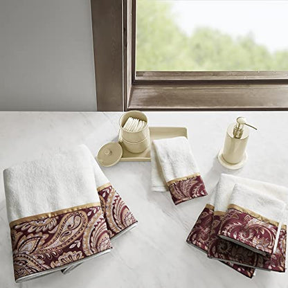 Madison Park Aubrey Cotton Bath Towel Set Jacquard, 6 Piece, Burgundy | Quick Dry, Plush Feel, Hotel Quality for Bathroom, Paisley Pattern, Absorbent, OEKO-TEX Certified - color: Burgundy