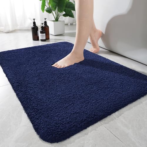 AROGAN Bathroom Rugs, Thick Soft Non Slip Bath Mat, 20x30 Inch Navy Blue | Absorbent Microfiber Rubber Backing, Quick Dry Bathroom Mat Shower Mat, Machine Washable Plush Carpets - color: Navy Blue, size: 1'8" x 2'6" (20" x 30")