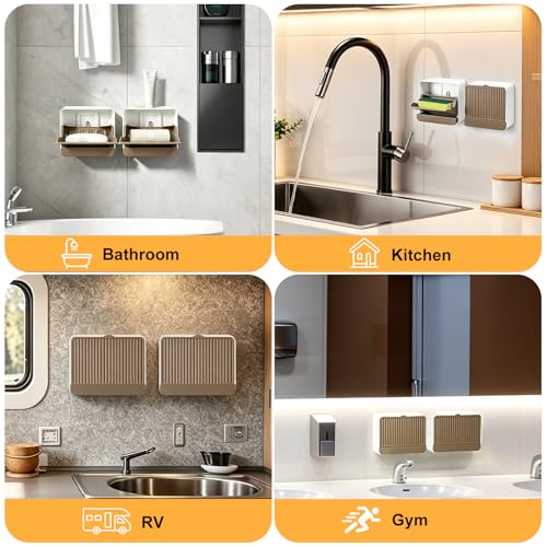 Strong Adhesive Hook Wall-Mounted Soap Dish Holder, 2-Layer Draining Tray with Removable Container, Keeps Soap Dry for Bathroom, Shower, Sink, Kitchen- Space Saver (1-Pack Khaki-Single Compartment) - color: 1-pk Khaki-single Compartment