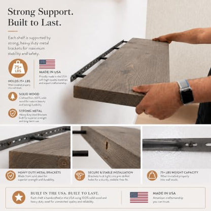 Floating Wall Shelves, Solid Natural Wood, Large and Small-Kitchen and Bathroom Shelf, Heavy Duty, Made in USA Set of 2 (Aged Barrel, 36Wx8D) - color: Aged Barrel, size: 36Wx8D