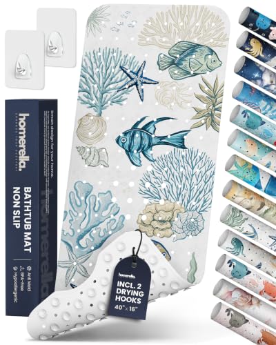 homerella Bathtub Mat Non Slip Kids 40x16 Baby Bath Mat Non Slip Anti Mold | 100% BPA Free, Non Toxic, Mildew Resistant, Machine Washable, Extra Long Kids Bath Mat for Tub Non Slip, Toddler Bath Mat - color: Neutrals Reef, size: 40" x 16" (Rectangular)