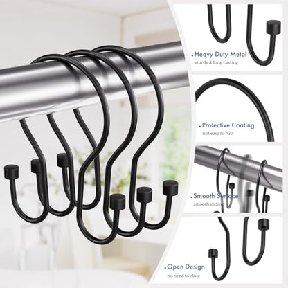 Bathway Shower Curtain Hooks Black Shower Curtain Rings, Simple Double Hook Shower Curtain Hooks Rust Proof, Smooth Sturdy Metal Shower Hooks for Shower Curtain Rod, 12Pcs Shower Rod Hooks - color: Black, style: Minimalist Shower Hooks with Cylinders