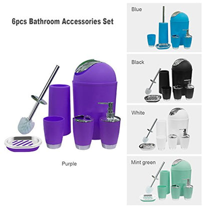 Bathroom Accessories Set, 6-Piece Plastic Gift Set, Toothbrush Holder, Toothbrush Cup, Soap Dispenser, Soap Dish, Toilet Brush Holder, Trash Can (Purple) - color: Purple