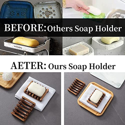 Wooden Soap Dish for Shower,Set of 2 Shower Soap Holder,Self draining Bar Soap Holder for Bathroom, Homemade Soaps Saver Natural Soaps Tray, Vowupt - color: Brown