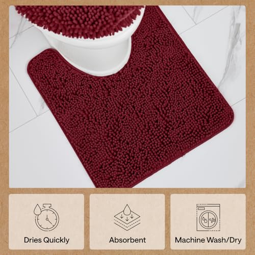 GORILLA GRIP Bathroom Rug Sets 3 Piece, Bath Mat Set and Oval Toilet Base with Rubber Backing, Plush Absorbent Shaggy Chenille Washable Mats, Includes 24x19.5, 24x17 and 36x24 Inch Rugs, Burgundy - color: Burgundy, style: 24"x19.5" + 24"x17" + 36"x24" - 3