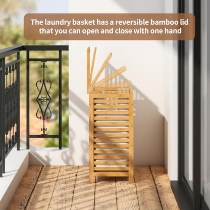 Laundry Hamper with Lid, Bamboo with Handles and Removable Liner Bag, 125L Laundry Basket for Bedroom, Bathroom & Laundry Room (Natural) - color: Natural