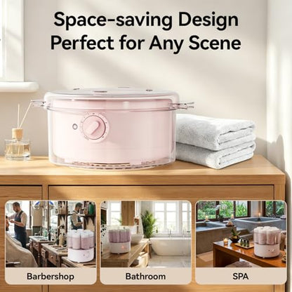 Mini Hot Towel Warmer - 1 min Steam & 60℃ in 20mins, Towel Steamer for Facials/Barber/Massage, Portable 2.4lbs Small Heater for Home Spa/Bathroom/Light Salon Use (Pink-X-Small) - color: Pink
