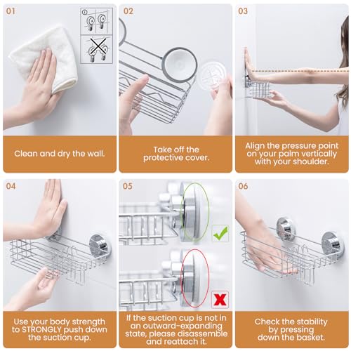 Shower Caddy Suction Cup, 2 Pack Heavy Duty Bathroom Organizer | Shower Caddy with Hooks & Soap holder, Removable Shower Storage, Rustproof Silver bathroom Holder - color: 2 X Silver Basket