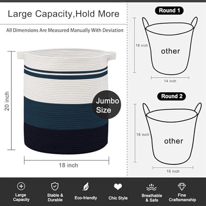 OIAHOMY 80L Laundry Baskets Hamper with Handles,Decorative Basket for Living room,Woven Storage Basket for Toys Bin,Pillows, Blankets,Clothes-20x18in-Gradient Blue | Tall Dirty Clothes Hamper with Handle,Blanket Basket,Decorative Basket for Living Room,St
