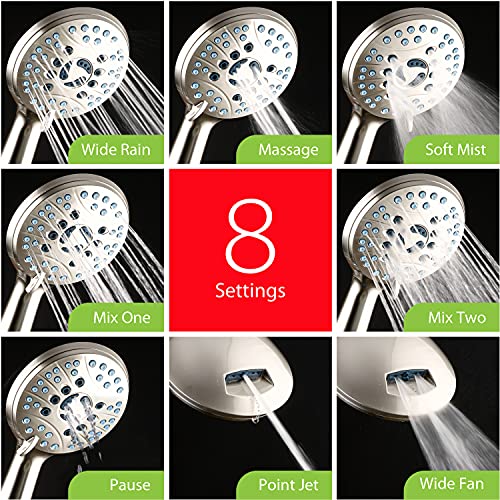 AquaCare 50-mode High Pressure Shower Head Combo with Arm & Dual Power Wash | Hygienic Jets, 2-mode Handheld Power Wash for Tub, Tile & Pets, Long 6 ft. Stainless Steel Hose, Extra Wall Bracket / Nickel - color: Satin Nickel, style: 2.5 Gallons Per Minute