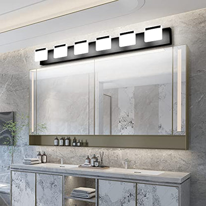 Ralbay LED Black Modern Vanity Light 6 Light Matte Black Bathroom Vanity Lights Acrylic Bathroom Vanity Lights Fixtures - color: Black, size: 6-Light