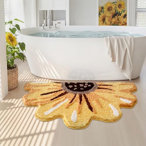 LUMI Floral Bathroom Rug, Absorbent Non Slip Bath Mat, 24"x43" | Sunflower, Soft Plush Microfiber, Quick Dry, Washable Yellow Bath Mats for Shower Floor, Sink Bathtub, Bedroom, Kids Room - color: Floral-sunflower-large