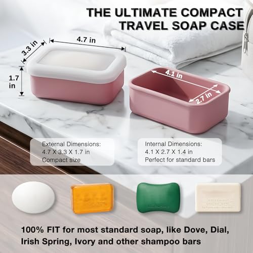 HighHerz Compact Leak Proof Silicone Travel Soap Case with Draining Tray - Portable Bar Soap Container - 2026 Upgrade Travel Essentials for Camping, Gym & Shower (Clear Pink) - color: Clear Pink