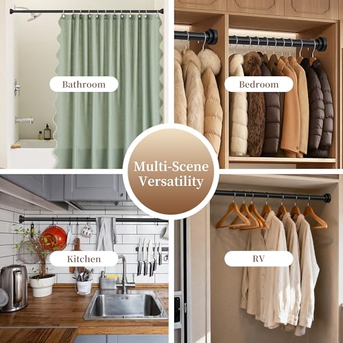 STARLATTA 2 Pack Shower Curtain Rods:43-80 Inch No Drilling Tension Rods, 1" Diameter Heavy Duty Adjustable, Stainless Steel Rust-Proof Spring Anti-Slip Curtain Rod for Bathroom (Black,80'') - color: Black, size: 43''-80''
