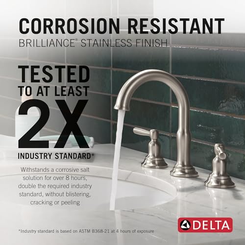Delta Roe Brushed Nickel Bathroom Faucet 3 Hole, 8 Inch Widespread Bathroom Sink Faucet for Vanity, Push-Pop Drain Assembly, Stainless 35985LF-SS - color: Stainless