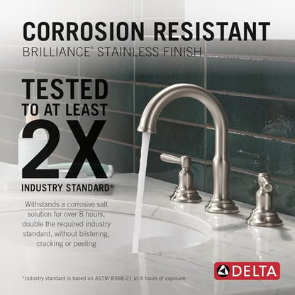 Delta Roe Brushed Nickel Bathroom Faucet 3 Hole, 8 Inch Widespread Bathroom Sink Faucet for Vanity, Push-Pop Drain Assembly, Stainless 35985LF-SS - color: Stainless