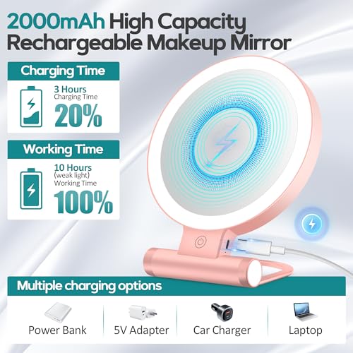Magnifying Mirror with Light 30X, Double-Sided 1X/30X Magnifying Makeup Mirror with Tweezer, 2000mAh 3 Colour Modes with Adjustable Brightness,Foldable Compact Travel Mirror(Rose Gold) - color: Rosegold
