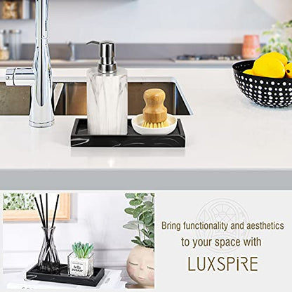 Luxspire Resin Bathroom Vanity Tray Countertop Organizer, Mini, Ink Black | 8 x 4 inch, non-slip waterproof resin, easy wipe clean, fits bath kitchen vanity, holds jewelry toiletries soap - color: Ink Black, size: Mini