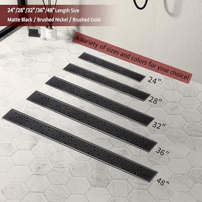 Linear Shower Drain, 28 inch Matte Black | Including Hair Catcher and Removable Grate, 304 Stainless Steel, Easy to Install and Clean (Drain Base Not Included) - color: Matte Black, size: 28 inch