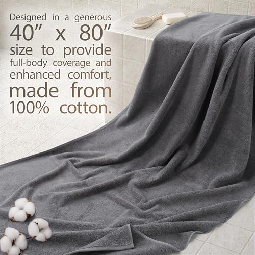 Cotton Paradise 100% Cotton Turkish Towel, Soft Absorbent Quick Dry, 40x80 Oversized Bath Sheet Towel, Dark Gray - color: Dark Gray, size: 40"x80"