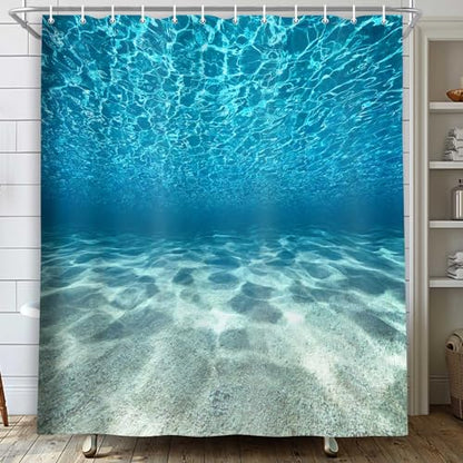 MERCHR Blue Ocean Beach Shower Curtain, Nature Underwater Sea World Scene Bathroom Curtains Waterproof Fabric, 71 x 78 Inches - color: Blue, size: 71"W x 78"L (Pack of 1)