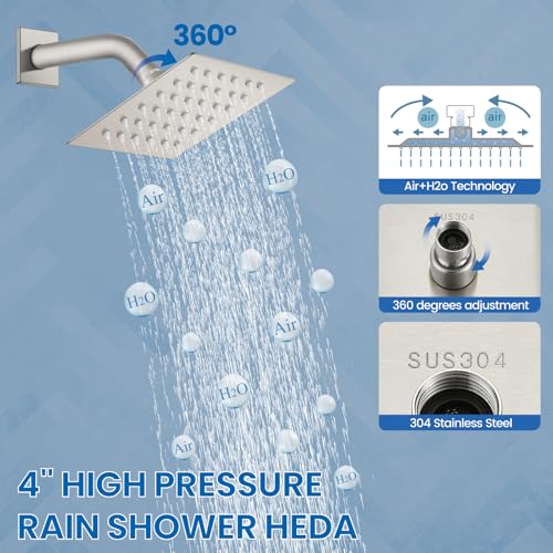 Airuida Shower Faucet Set,4 Inch Shower Valve Kit,Brushed Nickel | Male Threads,Rough-in Valve Shower Trim Kit,Single Handle Control Shower Set - color: Brushed Nickel, size: 4 Inch