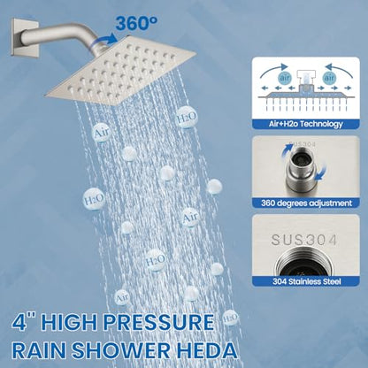 Airuida Shower Faucet Set,4 Inch Shower Valve Kit,Brushed Nickel | Male Threads,Rough-in Valve Shower Trim Kit,Single Handle Control Shower Set - color: Brushed Nickel, size: 4 Inch