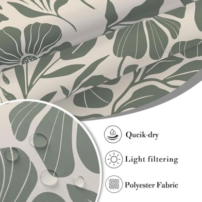 84" Extra Long Bathroom Shower Curtain, Sage Green Boho Wildflower Floral Design, 72x84 Inch Polyester Fabric with 12 Hooks - color: Green, size: 72"W x 84"L (Pack of 1)