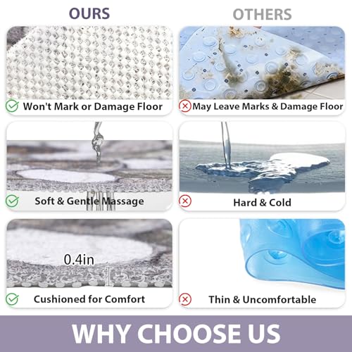 Non Slip Shower Bathtub Mat:36x16 Inch Bathtub Mat Non Slip with Drain, Soft Loofah Shower Mats for Inside Shower, Anti Slip, Foot Scrubber - color: Pebble, size: 36" x 16" (Rectangular)