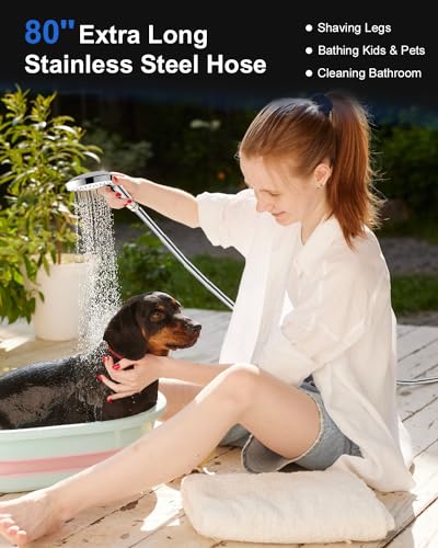 Shower Head with Handheld, High Pressure Showerhead with Long Hose | 80" Extra Long Stainless Steel Hose & Adjustable Bracket, Shower Heads with ON/OFF Switch for Pets Bath, Chrome - color: Premium Chrome, style: 6 Spray-Settings