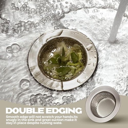 2 Pcs Sink Strainer Stainless Steel Kitchen Sink Drain Strainer Basket Cover Mesh Hair Food Catcher, Large Wide Rim of 4.4 Diameter(Brushed Silver) - color: Brushed Silver