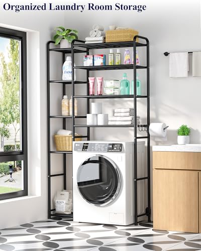 Kitsure Over the Toilet Storage – 9-Tier Black Metal Bathroom Organizer Shelves with Adjustable Side Shelves, Space-Saving Over Toilet Rack for Small Bathrooms, Apartments & Rental Homes, 68.7" H