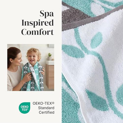 Modern Threads 6 Piece Bath Towel Set – Bathroom Set with 2 Bath Towels, 2 Hand Towels, and 2 Wash Cloths – 100% Cotton, Super Absorbent & Extra Soft – Reversible Natural Vine (Aqua) - color: Aqua