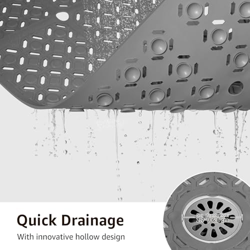 Yolife Square Shower Mat, 27" x 27" Large Shower Mat with Center Drain Hole, Soft TPE Non Slip Shower Mats for Inside Shower with Suction Cups, Anti Slip Washable Shower Floor Mat, Dark Grey - color: Dark Grey
