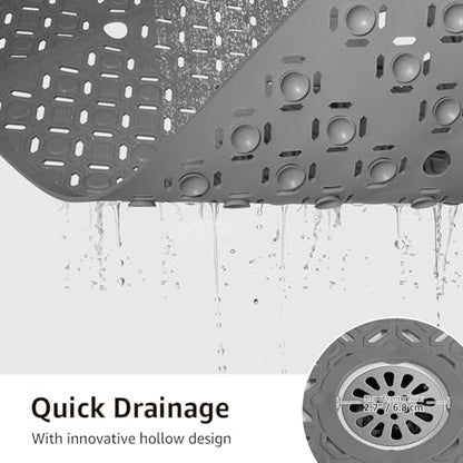 Yolife Square Shower Mat, 27" x 27" Large Shower Mat with Center Drain Hole, Soft TPE Non Slip Shower Mats for Inside Shower with Suction Cups, Anti Slip Washable Shower Floor Mat, Dark Grey - color: Dark Grey
