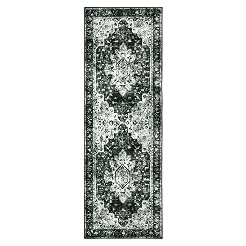 Moynesa Washable Black and White Runner Rug - 2x6 Bathroom Runner with Rubber Backing, Hallway Boho Non-Slip Non-Shedding Low Pile Accent Carpet for Laundry Room Entryway - color: Black/White, size: 2' x 6'
