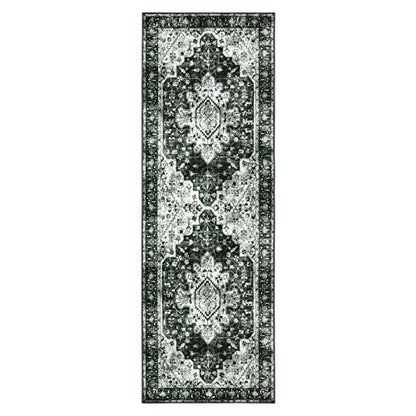 Moynesa Washable Black and White Runner Rug - 2x6 Bathroom Runner with Rubber Backing, Hallway Boho Non-Slip Non-Shedding Low Pile Accent Carpet for Laundry Room Entryway - color: Black/White, size: 2' x 6'
