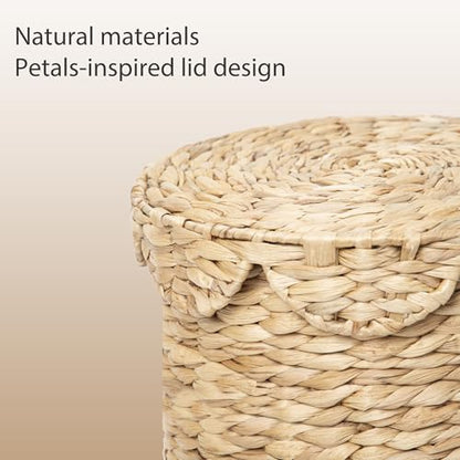 Large Round Water hyacinth Wicker Laundry hamper basket with lid | Eco-friendly,Handwoven,Natural Storage for Toys,Blankets,Dirty Clothes - Bedroom & Bathroom - size: Large