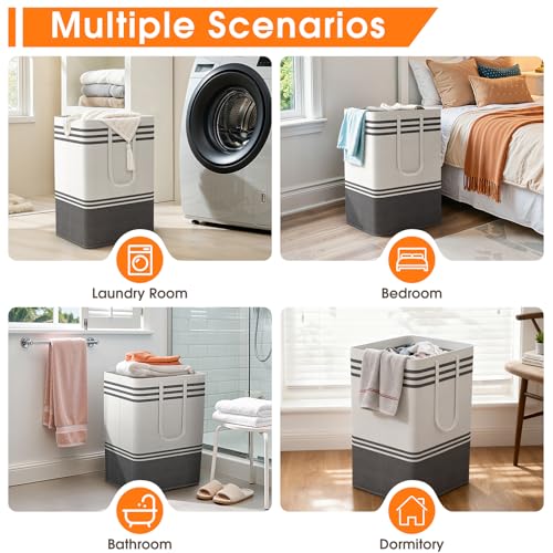 2 Pack Large Laundry Baskets, Laundry Hampers, Freestanding Waterproof Collapsible Clothes Bags with Reinforced Handles - Foldable Dirty Clothes Basket for Dorm, Bathroom, Room (Grey/75L) - size: 2 x 75L