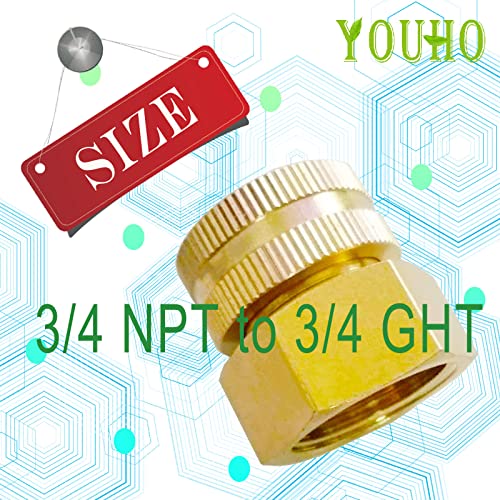 YOUHO Garden Hose Adapter 3/4 NTP Female x 3/4 GHT(F) Drip Irrigation Tubing to Faucet - Reusable Connector Fittings for Most Rain Bird, Orbit, Dig, Toro, Garden Extension Repair Fitting - size: 3/4 inch