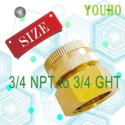 YOUHO Garden Hose Adapter 3/4 NTP Female x 3/4 GHT(F) Drip Irrigation Tubing to Faucet - Reusable Connector Fittings for Most Rain Bird, Orbit, Dig, Toro, Garden Extension Repair Fitting - size: 3/4 inch
