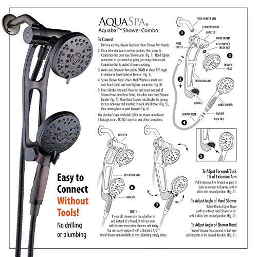 High Pressure 48-mode Luxury 3-way Combo with Adjustable Extension Arm – Dual Rain & Handheld Shower Head – Extra Long 6 Foot Stainless Steel Hose – All Oil Rubbed Bronze Finish – Top US Brand - color: Oil Rubbed Bronze